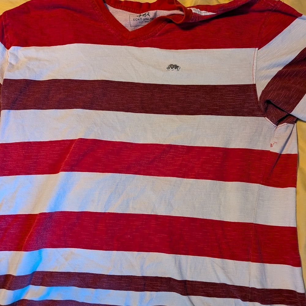 Echo Red and White Striped Short Sleeve Tee
